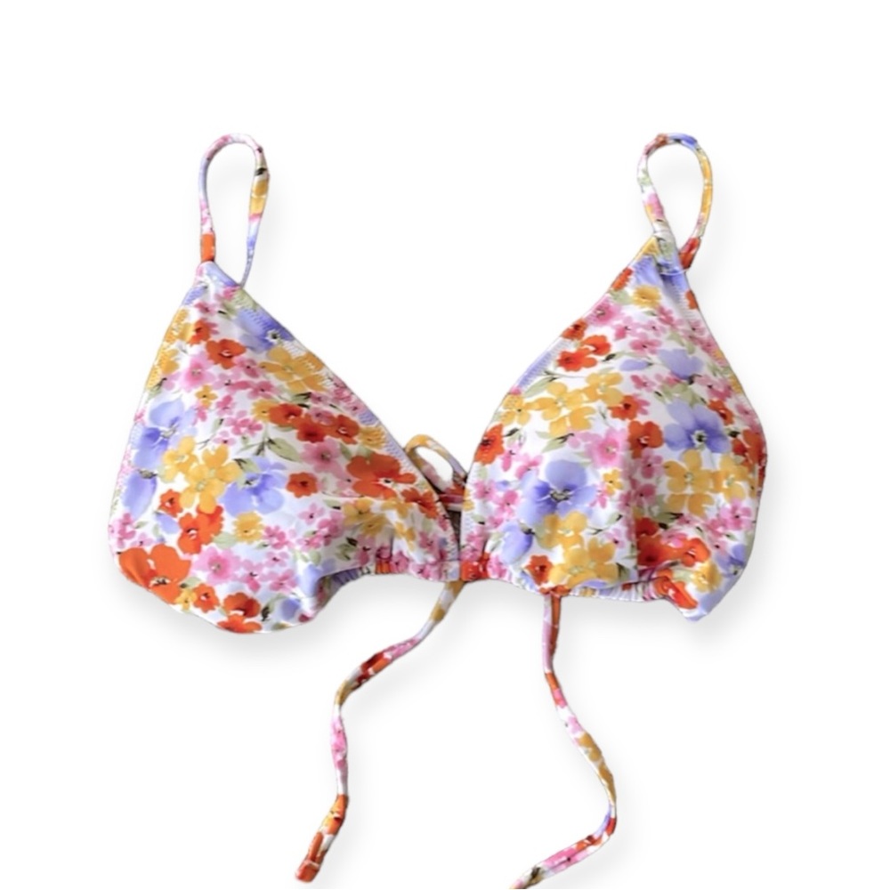 Forever 21 Pink Purple Orange Floral Triangle Bikini Top